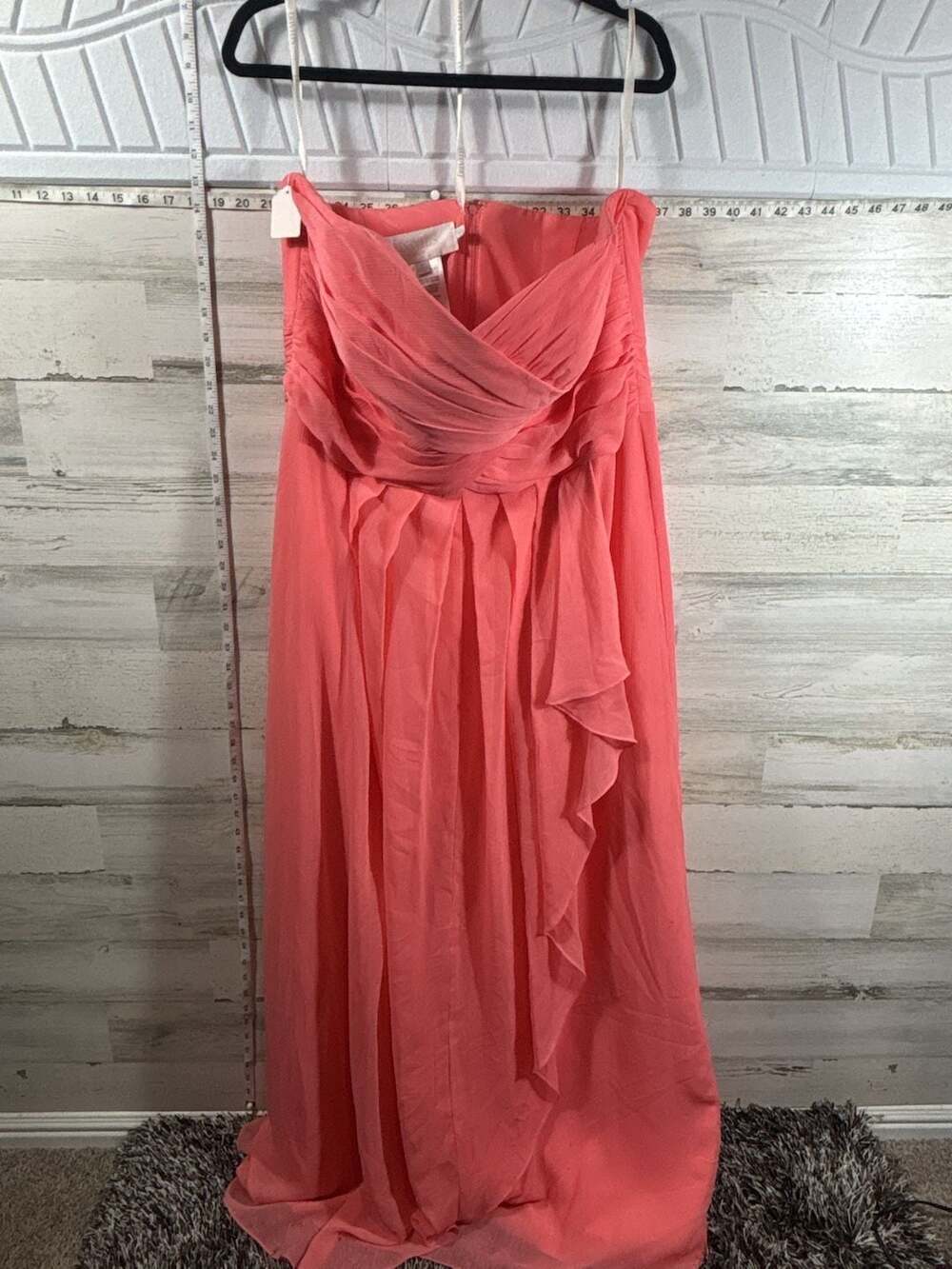 David's Bridal Coral Crinkle Chiffon Strapless Bridesmaid Dress